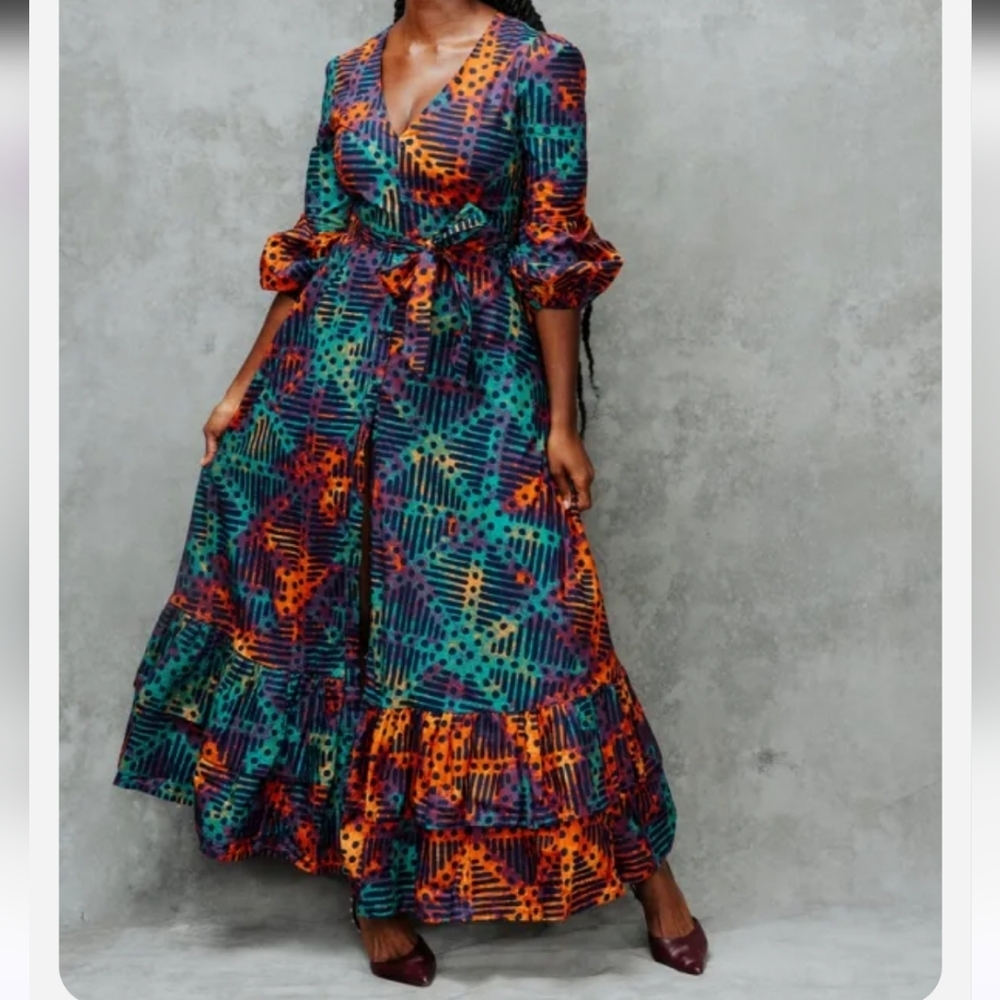 Nwt D'iyanu Colorful Patterned Maxi Dress With Pockets — image 3 of 8